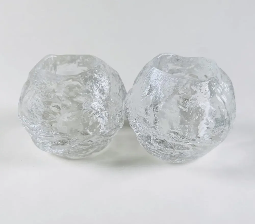 Vtg 2 Snowball Glass Votive Candle Holders Kosta Boda?